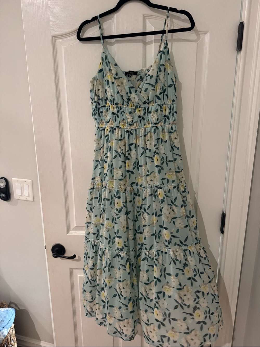 Trixxi Light Blue Floral Wrap Dress with Yellow Blooms